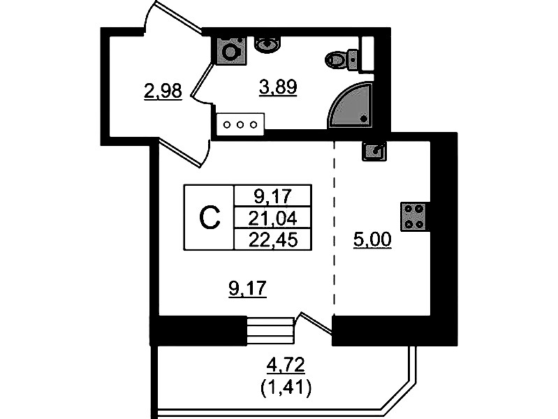 Квартира студия 22.45 м², 10/23 эт., ЖК «Живи! В Рыбацком»